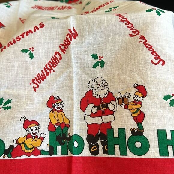 Vintage Paris Accessories cotton Christmas scarf featuring Santa & his elves - Picture 8 of 8